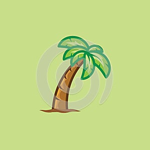 Tropical palm tree isolated on green background. Exotic palm tree vector icon.