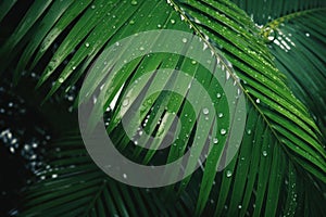 Tropical Palm Tree with Vibrant Green Leaves and Water Droplets Texture AI Generated