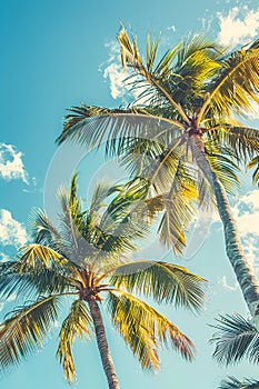 Tropical Palm Trees Against Blue Sky