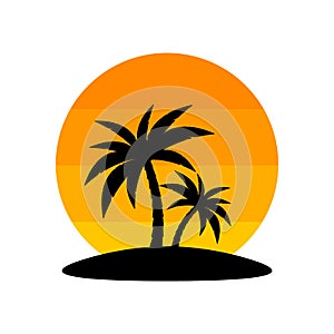 Palm trees and sunset. Vector illustration