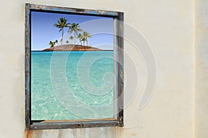 Tropical palm trees paradise islands window