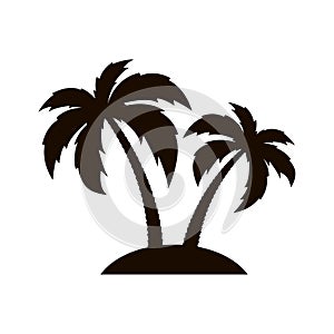 Tropical palm trees. Silhouette of palm trees on the island. Palm tree icon. Vector illustration