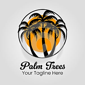Tropical Palm Trees Silhouette Sun Logo Illustration Nature.Vector illustration