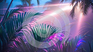 Tropical palm trees with vaporwave synthwave outrun style pink and teal colors photo