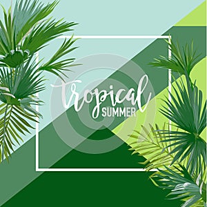 Tropical Palms Summer Banner, Graphic Background, Exotic Floral Invitation, Flyer or Card. Modern Front Page