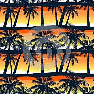 Tropical palms trees at sunset in a seamless pattern photo