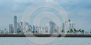 Tropical Panama City skyline as storm approaches.