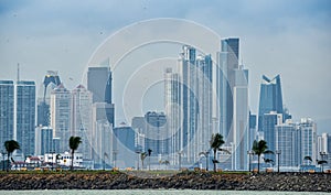 Tropical Panama City skyline as storm approaches.