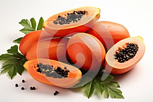 Tropical papaya fruit close-up on a white background.