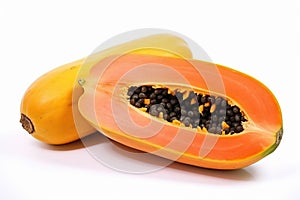 Tropical papaya fruit close-up on a white background.