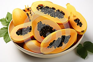 Tropical papaya fruit close-up on a white background.