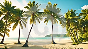 Tropical paradise beach with palm trees.