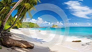 Tropical paradise beach with palm trees and azure water