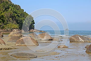 Tropical paradise with beach,sea, vegetation, clear sky