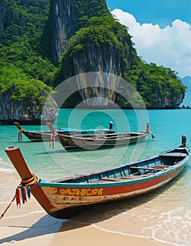 Tropical Paradise Beach with Traditional Boat