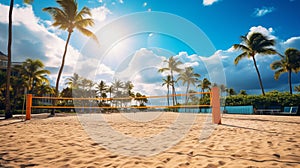 Tropical Paradise: Beach Volleyball Court in Golden Hour