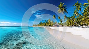 Tropical paradise beach with white sand and crystal clear blue water. Travel tourism