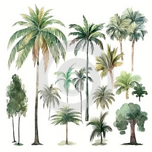Tropical Paradise: Hand-Drawn Watercolor Palm Trees Collection .