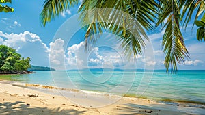 Tropical paradise - holiday destination, pacific or caribbean island, beautiful beach, palm trees and blue ocean
