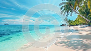 Tropical paradise - holiday destination, pacific or caribbean island, beautiful beach, palm trees and blue ocean