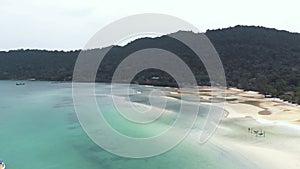 Tropical paradise of Saracen Bay, Koh Rong Samloem. Hammocks on white sand beach