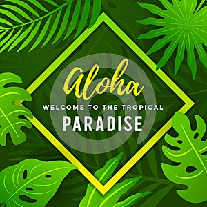 Tropical Paradise Summer Poster with Tropical Leaves