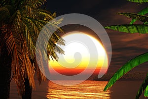 Tropical Paradise Sunset 3D render