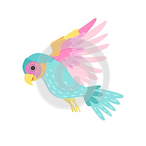 Tropical Parrot Bird with Colored Plumage Flying Vector Illustration