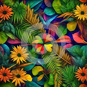 tropical  with parrots and flowers in bright colors