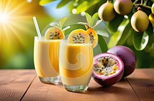 tropical passion fruit, fresh homemade passion fruit smoothie, exotic garden,