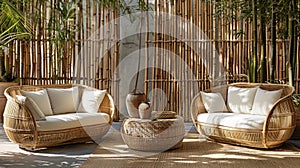 Tropical patio furniture with bamboo background