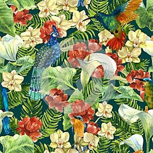Tropical pattern with paradise birds