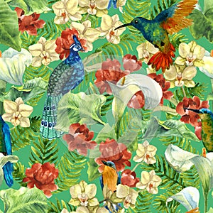 Tropical pattern with paradise birds