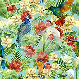 Tropical pattern with paradise birds