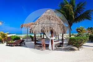 Tropical pavillion on the beach of Carribean sea