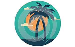 tropical plam tree icon flat,Vitamin Sea abstract lettering,plam tree and sunset gradient abstract
