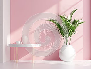 Tropical plant decor in pink room