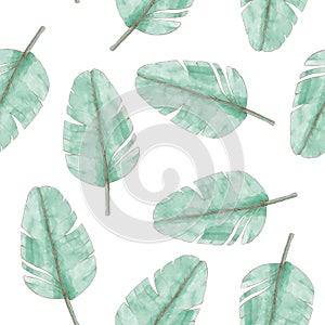 Tropical plant leaves seamless patterrn on white. Textile and print design