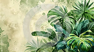 Tropical Plant Painting With Green Leaves