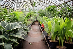 tropical plants in a balmy greenhouse