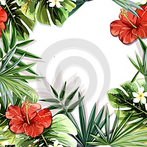 Tropical plants flowers seamless pattern