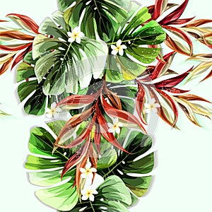 Tropical plants flowers seamless pattern