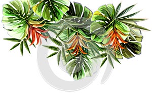 Tropical plants flowers seamless pattern