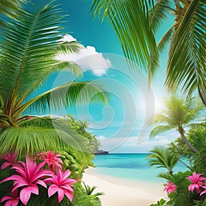 Tropical plants and palm for retro ure background photo Green Wallpaper painted in