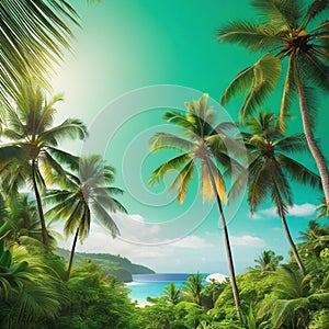 Tropical plants and palm for retro ure background photo Green Wallpaper painted in