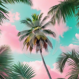 Tropical plants and palm for ure background photo Pastel Wallpaper painted in