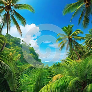 Tropical plants and palm for ure background photo wallpaper or Wallpaper painted in illustration