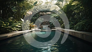 Tropical poolside oasis, nature beauty in luxury generated by AI