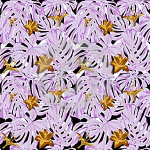 Tropical Print. Jungle Seamless Pattern. Vector Tropic Summer Motif with Hawaiian Flowers.