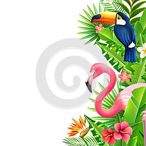 Tropical Rainforest Flamingo Vertical Colorful Border